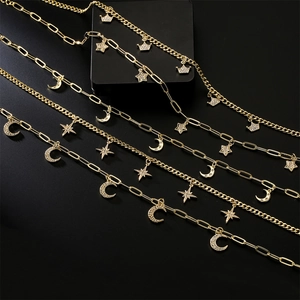Pendant Necklace Copper Zircon Evil Eye Star Moon Cross Geometric Gold Plated Dainty Trendy Jewelry For Women