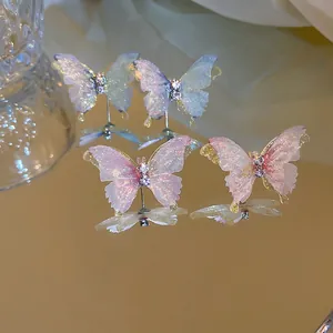 Boucles D'oreilles Papillon Avec Tige En Argent Sterling 925 Strass Ailes En Maille Dégradé Bijoux Doux Pour Femmes