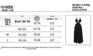 Tableau des tailles pour robe longue à fente avec mesures buste et taille en cm