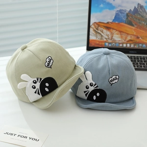 Cute kids corduroy baseball caps with cartoon animal embroidery and soft brims
