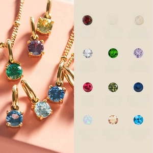 Dainty 18K Gold Plated Stainless Steel Birthstone Necklace Colorful Round Crystal Pendant Minimalist Jewelry