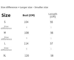 Detailed size chart for V-neck knit cardigan showing bust and length measurements