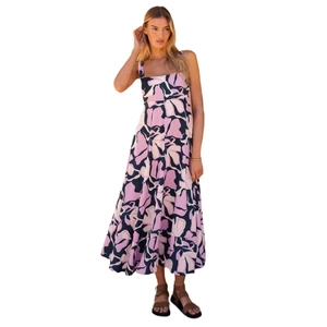 Floral print summer maxi dress with spaghetti straps and a sexy square neckline