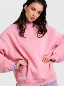 Pink oversized crewneck sweatshirt with maskin embroidery and drop shoulders style