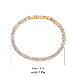 18K gold plated stainless steel tennis bracelet with square cubic zirconia and adjustable clasp