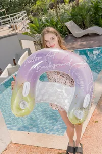 Detailed view of U-shaped inflatable pool float with glitter and handles