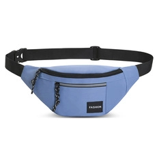 Light blue waterproof oxford fabric waist bag with adjustable strap and fashion label