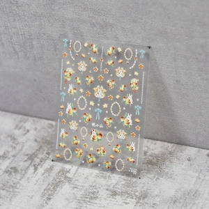 Detailed relief nail sticker TO 2731 with 3D cute rabbits and peach patterns
