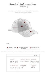 Technical drawing of a foldable sun cap with size parameters and fabric specifications