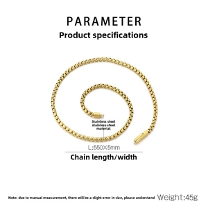 Spécifications du produit pour collier chaîne box en acier inoxydable doré 5mm