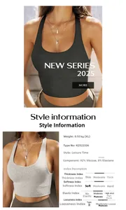 Detailed view of ribbed knit yoga tank tops in black and grey with material specs