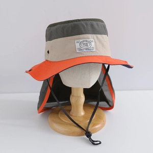 Detail of kids outdoor sun hat with breathable mesh neck flap and adjustable chin strap