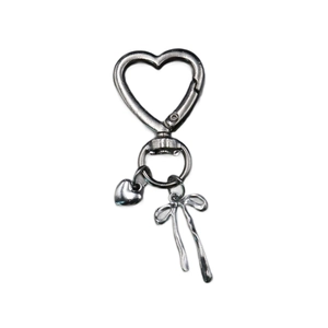 Silver stainless steel heart keychain with bow pendant and spring clasp accessory