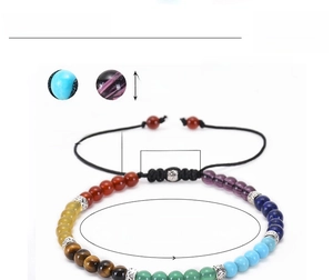 Detailed view of 4mm chakra natural stone beads with a durable adjustable rope closure
