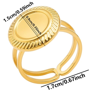 Detailed view of golden 304 stainless steel signet ring with adjustable double band