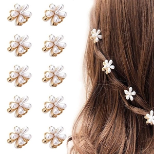 Mini Hair Claw Clips Elegant Floral Faux Artificial Pearl Alloy Small Hairpins Korean Style Non-Slip Headwear For Women Girls