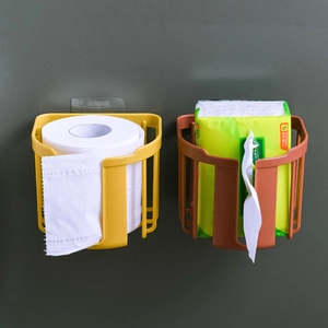 Wall-mounted multi-functional plastic tissue box for rolls and paper towels in yellow and brown