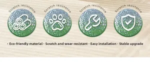 Features of wooden cat tree showing scratch resistance and easy installation design