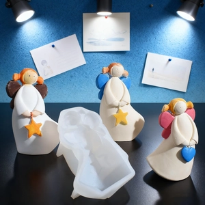 Moule en silicone ange pour résine avec figurines tenant des cœurs pour décor DIY