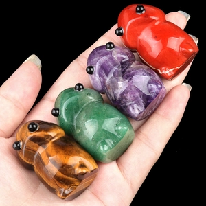 Natural Gemstone Crystal Agate Frog Monster Carved Figurine Miniature Ornament For Desk Decoration Micro Landscape Cute