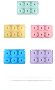 Detailed view of 6-cavity silicone donut molds in various pastel colors for baking