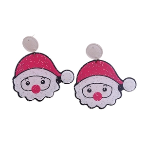 Festive Santa Claus acrylic drop earrings with red and white glitter for women