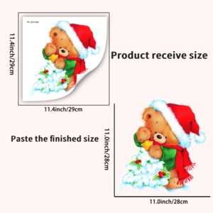 Detailed size specifications for a Christmas bear wall sticker with layout measurements