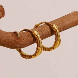 Minimalist 18K gold plated stainless steel irregular hoop earrings with molten texture