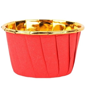 Red and gold foil muffin cupcake liners with rolled edges for high-temperature baking