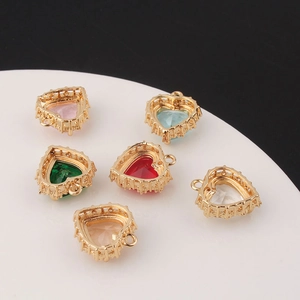 Golden heart-shaped micro-pave cubic zirconia pendants for DIY jewelry necklace making
