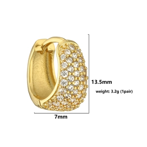 Detailed view of luxury gold hoop earrings with dimensions 13.5mm by 7mm and weight
