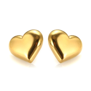 Minimalist golden heart-shaped stainless steel stud earrings with polished mirror finish