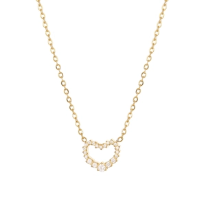 Minimalist gold heart necklace with sparkling diamonds on a delicate chain