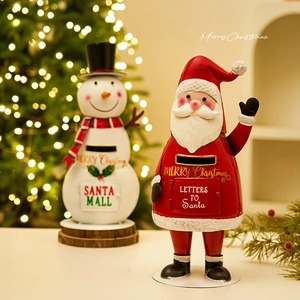 Christmas snowman and Santa metal mailbox ornaments for holiday scene decoration