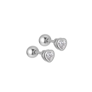 Elegant S925 sterling silver heart-shaped cubic zirconia stud earrings with screw backs