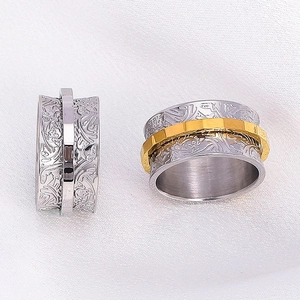 Stainless Steel Spinner Ring Retro Floral Relief Rotating Band Stress Relief Jewelry For Men Women Bohemian Style