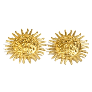 18K gold plated stainless steel sun earrings with hammered texture for women