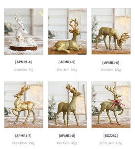Detailed chart of gold and white Christmas reindeer figurines with sizes and weights