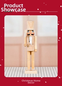 Detail of unpainted 38cm wooden nutcracker soldier ornament for Christmas decor