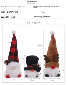 Detail view of a glowing Christmas Gnome ornament with dimensions and materials shown