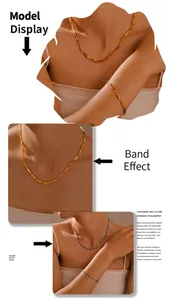 Détails des colliers et bracelets à maillons bambou dorés et argentés portés par le modèle