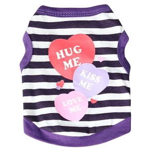 Purple striped knit cotton pet vest with colorful heart patterns for small dogs and cats