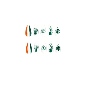 St. Patrick's Day press-on nails with clover, heart patterns and festive typography