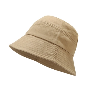 Unisex khaki cotton canvas bucket hat with reinforced stitched brim for sun protection