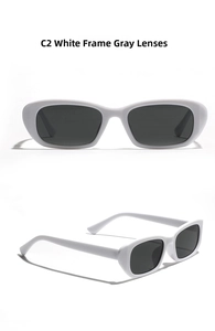 Detail view of white frame C2 sunglasses with grey lenses in front and 45-degree angle