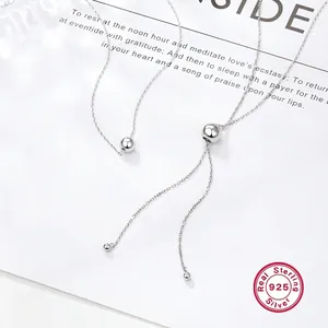 Minimalist 925 Sterling Silver Round Bead Necklace For Women Adjustable Clavicle Chain Geometric Ball Pendant Fashion Jewelry Everyday Accessory