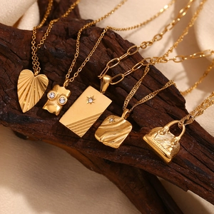 18K gold plated stainless steel necklaces with geometric and portrait pendants