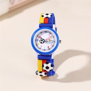 Kids sports soccer theme wristwatch with colorful numbers and 3D cartoon silicone strap