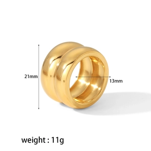 Detailed size specifications for a gold double-layer wide band ring with dimensions and weight