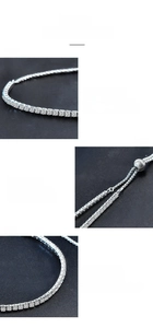 Detail of Moissanite tennis bracelet with four-prong setting and adjustable sliding clasp